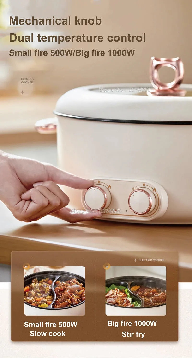 5L 6L Home Yuanyang Electric Hot Pot Electric Boiled Pan Large Capacity Double Soup Pots Non Stick Electric Frying Pan 2000W