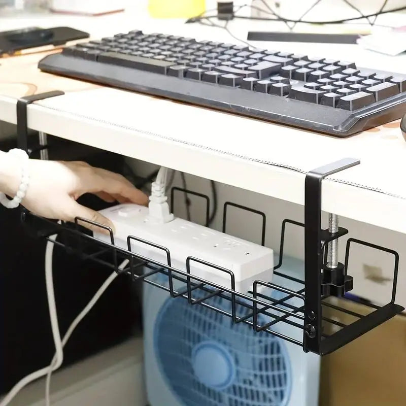 Under Table Storage Rack Metal Cable Management Tray Home Office Desk Wire Organizer No Punching Kitchen Storage Accessories