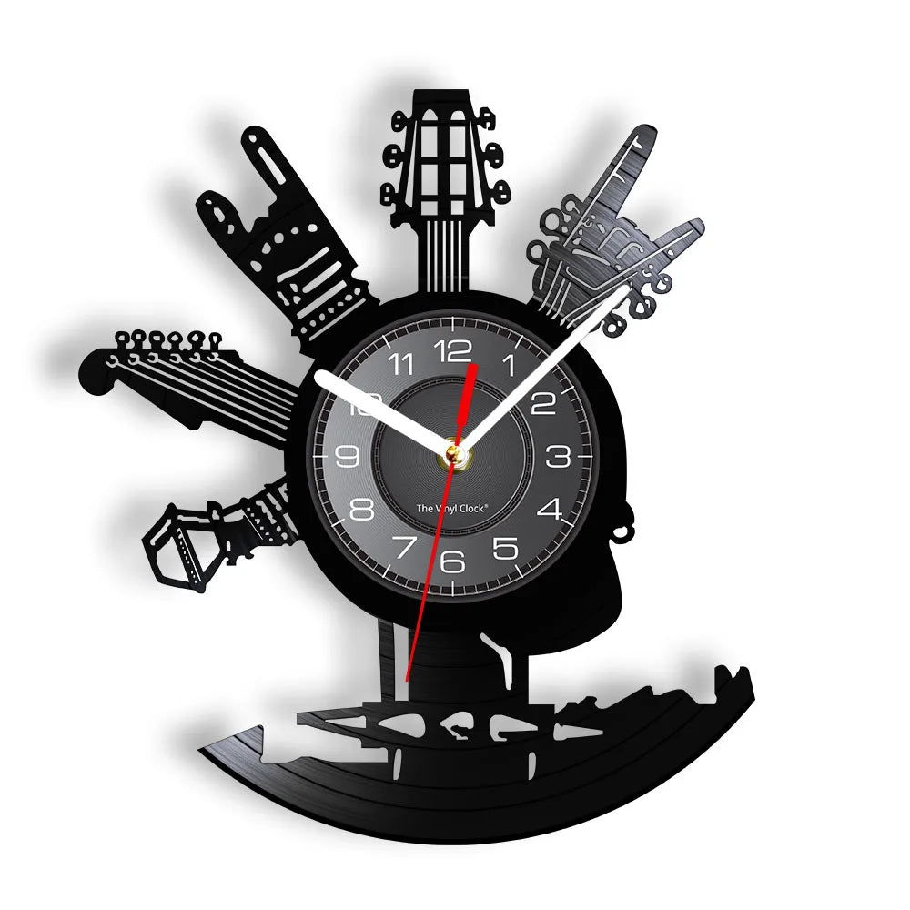 Guitar and Drum Kits Wall Clock Guitar Player Music Vinyl Record Clock Rock Music Instrument Guitar Wall Art Rock n Rock Gift