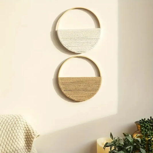 Bohemian Macrame Wall Hanging - Modern Circle Wall Art Set for Minimalist Home Decor, Handwoven Boho Wall Decor