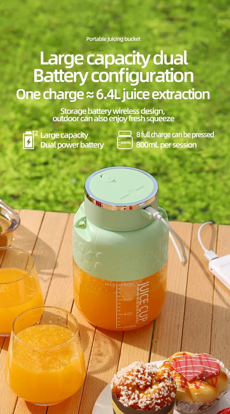 Wireless Portable Juicing Bucket Electric 800ml Sports Cup Fresh Fruit Juicer With Large Capacity and 10 Stainless Steel Blades