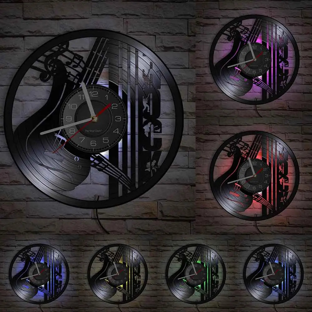 Guitar and Drum Kits Wall Clock Guitar Player Music Vinyl Record Clock Rock Music Instrument Guitar Wall Art Rock n Rock Gift