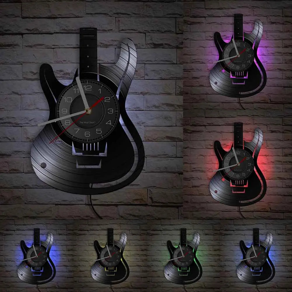 Guitar and Drum Kits Wall Clock Guitar Player Music Vinyl Record Clock Rock Music Instrument Guitar Wall Art Rock n Rock Gift