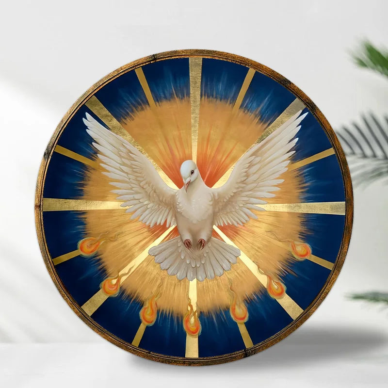 Dove on Blue Background Festive Wall Decoration Art Holiday Room Decoration Kitchen Garden1 Piece Wooden Disc Hanging 20cm