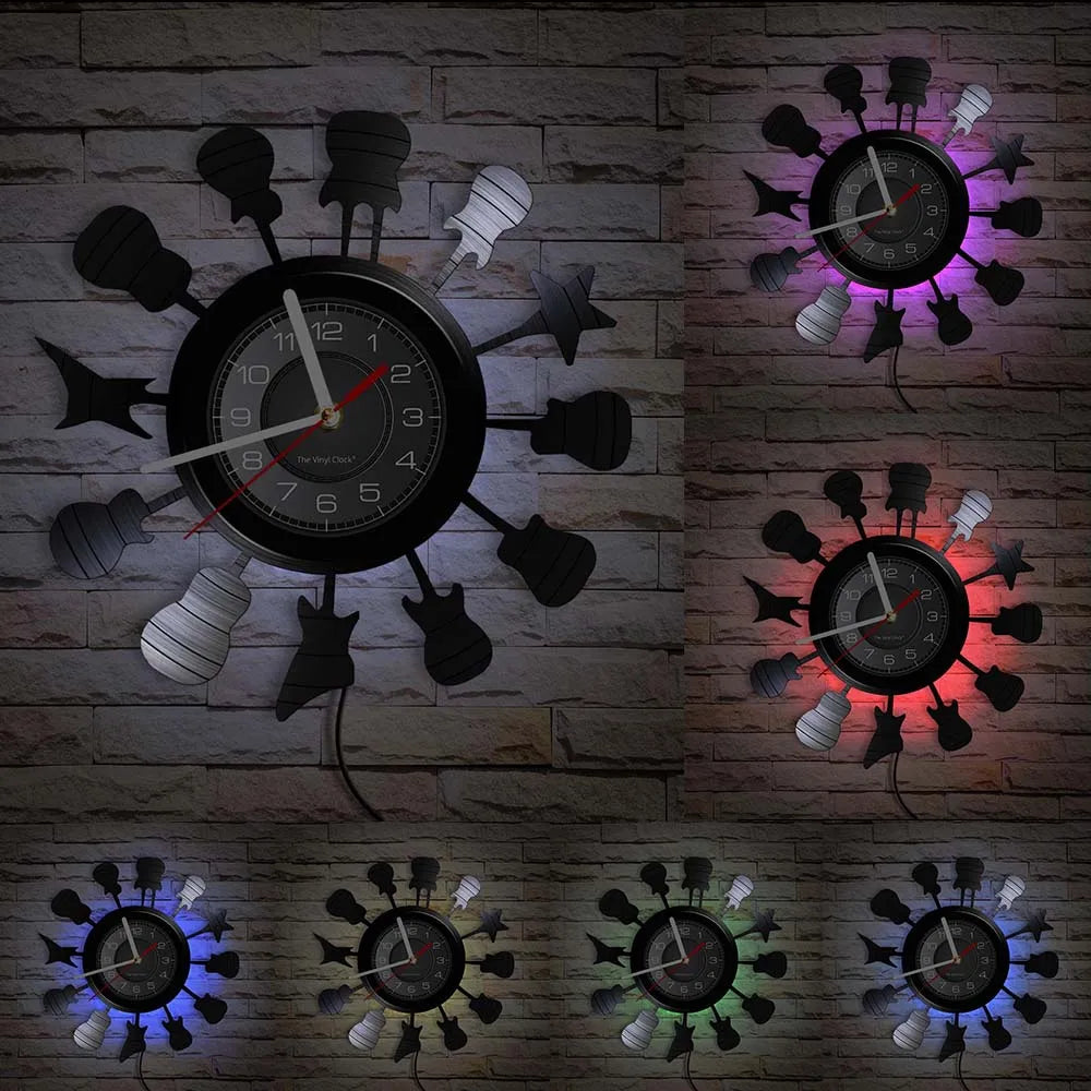Guitar and Drum Kits Wall Clock Guitar Player Music Vinyl Record Clock Rock Music Instrument Guitar Wall Art Rock n Rock Gift