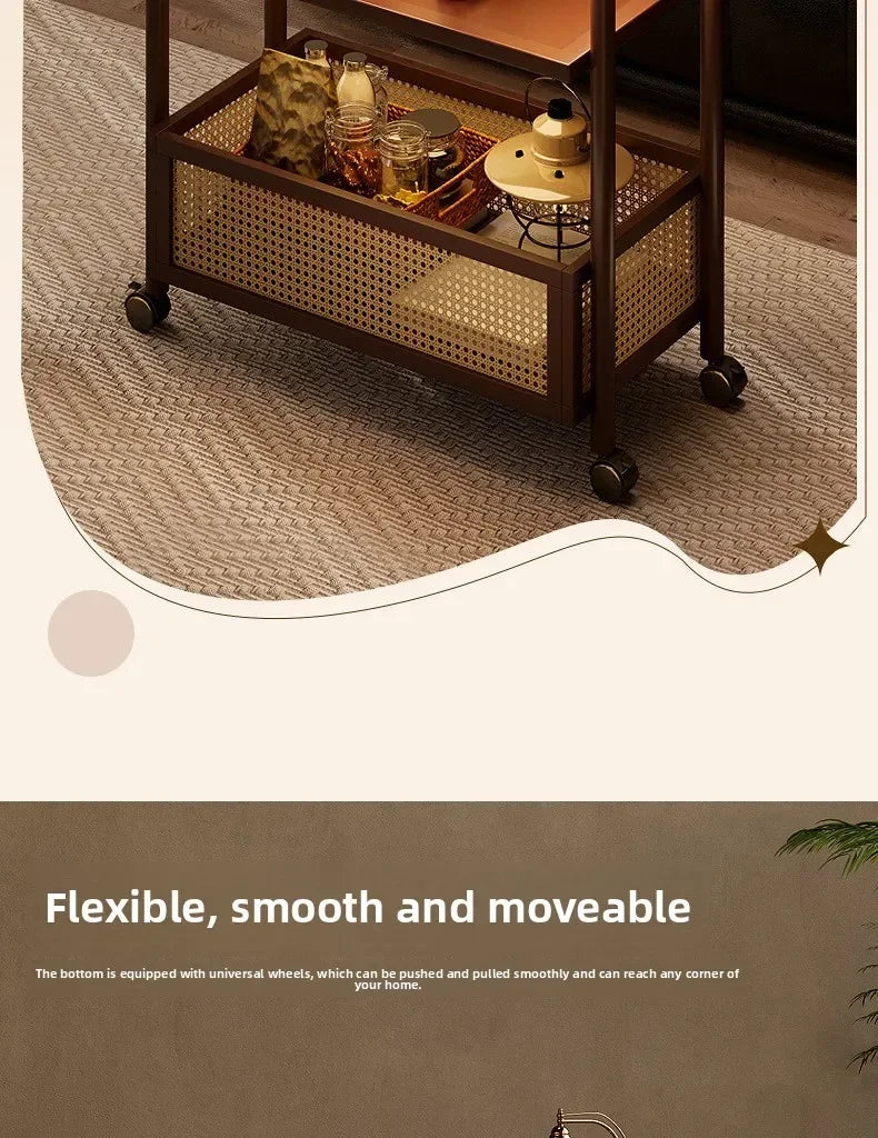 Sofa side table, antique style tea table, mobile tea table, small push table, solid wood tea cart