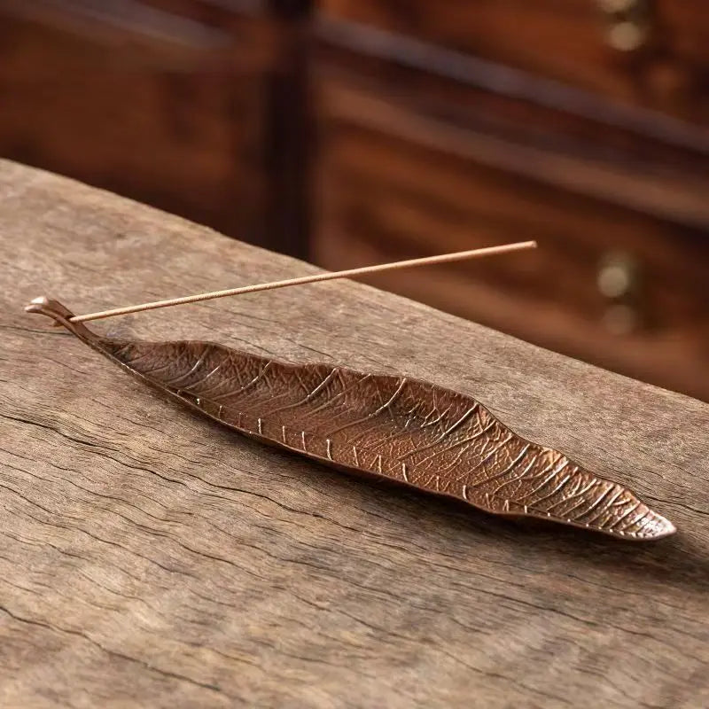 Creative Antique Leaf Incense Burner Zinc Alloy Bodhi Leaf Incense Holder Ash Catcher Office Home Desktop Decoration Zen Durable