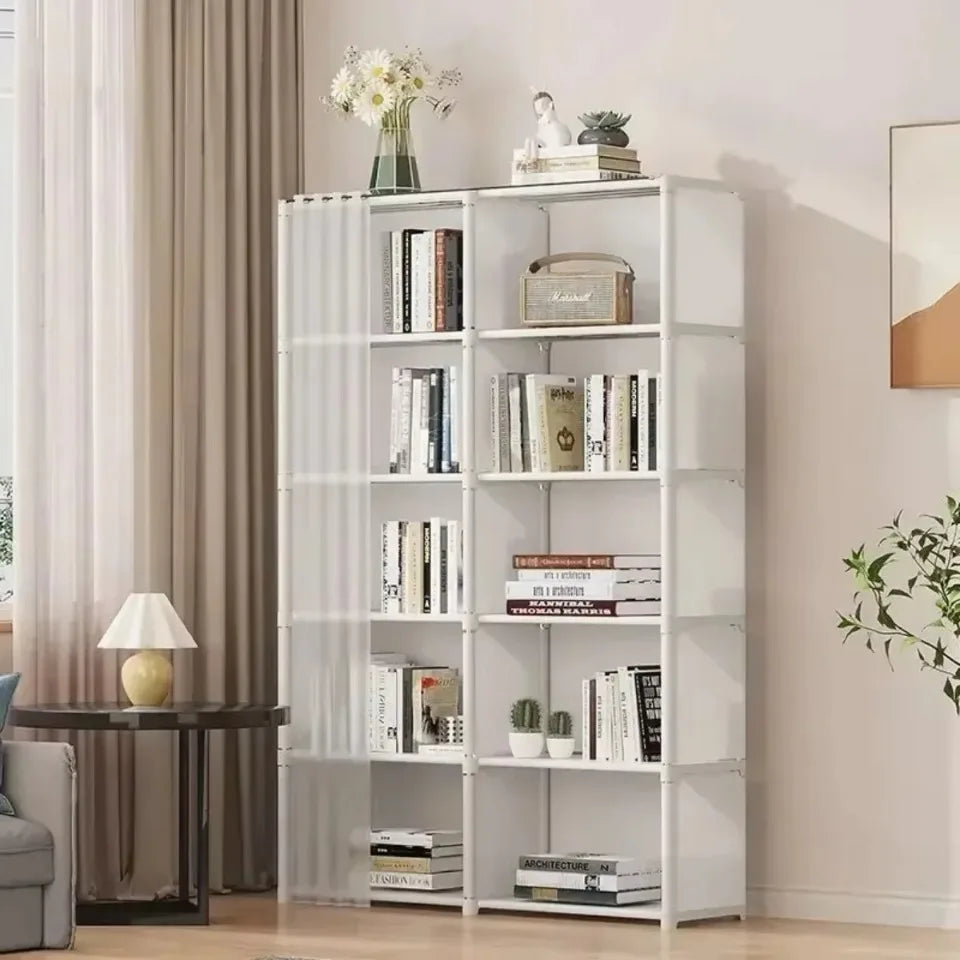 Multifunctional Dustproof Cabinet Easy Assembly Portable Clothes Organizer Cabinet with Curtains  Multipurpose She Book Holder