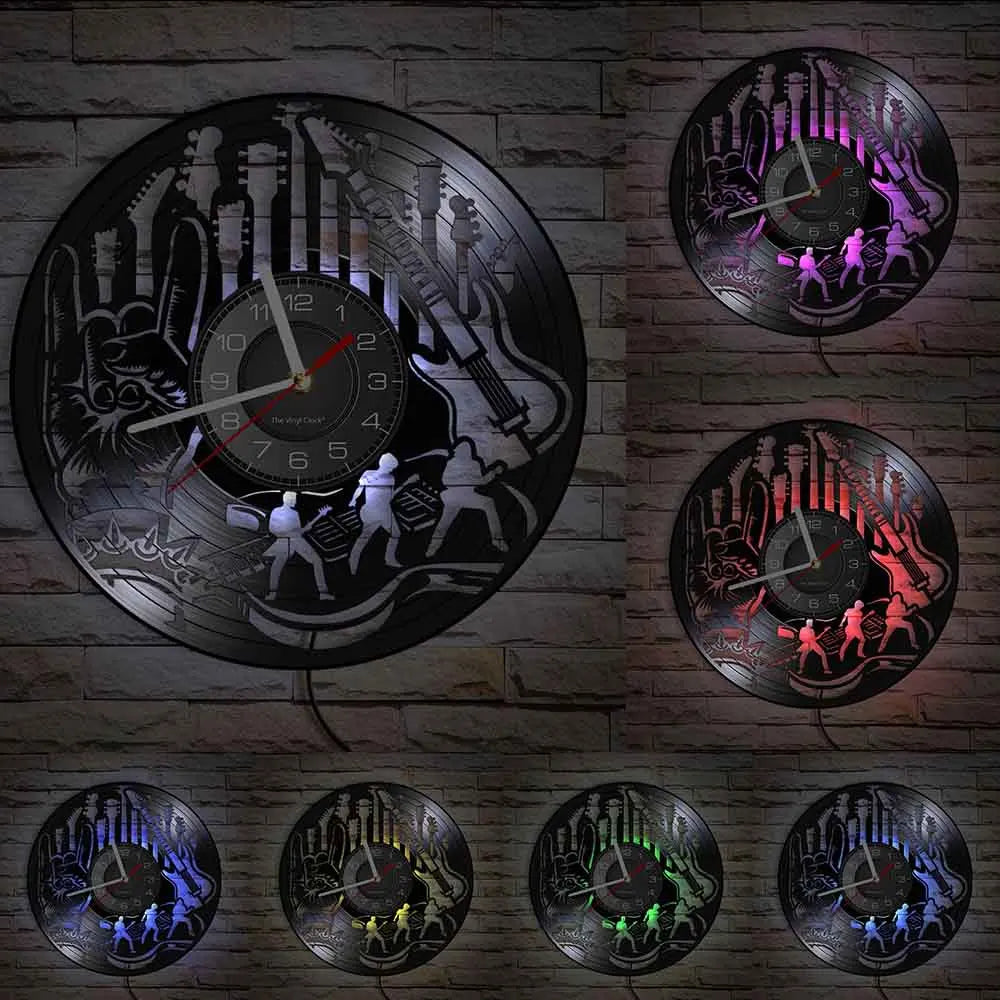 Guitar and Drum Kits Wall Clock Guitar Player Music Vinyl Record Clock Rock Music Instrument Guitar Wall Art Rock n Rock Gift