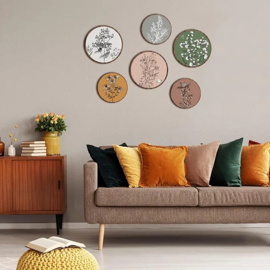 6Pcs Wooden Boho Wall Art, Bohemian Plant Hanging Decor, Rustic Farmhouse Wall Decor for Living Room, Bedroom & Office