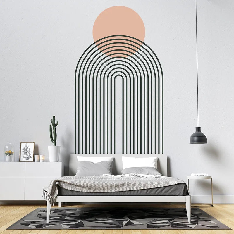 Wall Sticker of Bohemian Geometric Half Arch Rainbow Vinyl Interior Home Decoration Room Bedroom Decals Abstract Murals AA73
