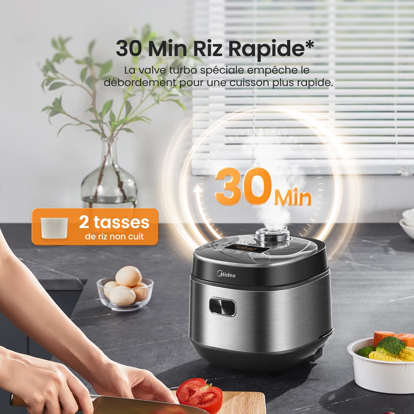 Midea rice cooker with 9 functions, 2 L, 4 cups, for 1 to 3 people, advanced heating technology, fast rice 30 min,