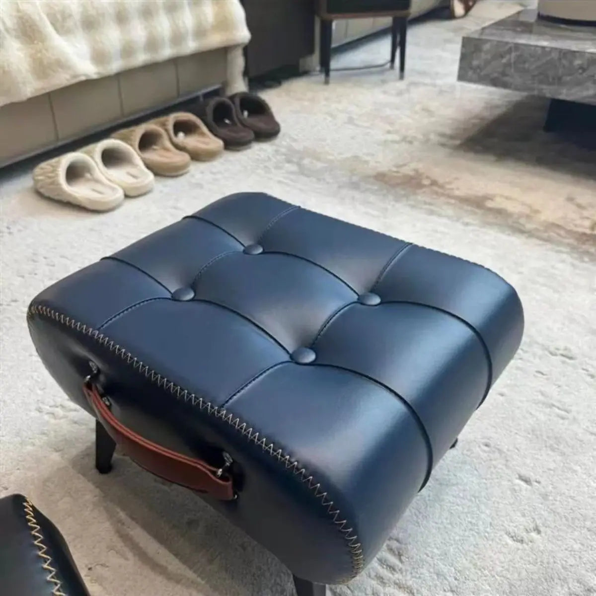 Shoe changing stool, doorstep, living room soft bag, minimalist sofa, footstool, light luxury leather art, low stool