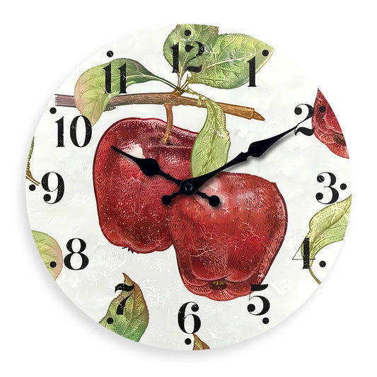 Apple Pattern Wooden Wall Clock on Personalized Branches Living Room Bedroom Kitchen Home Decoration Wall Clock Silent Quartz Clock Holiday Gift 10 Inches 12 Inches 14 Inches 16inch (Without Batteries)
