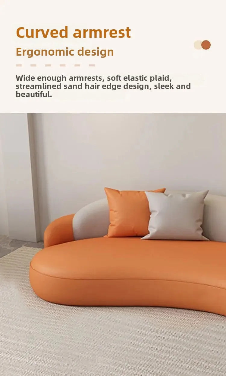 Hotel Sofa, Light Luxury Curved Leather Art Sofa, Cat Scratch Leather, Beauty Salon Rest Set, Sofa and Coffee Table Combination