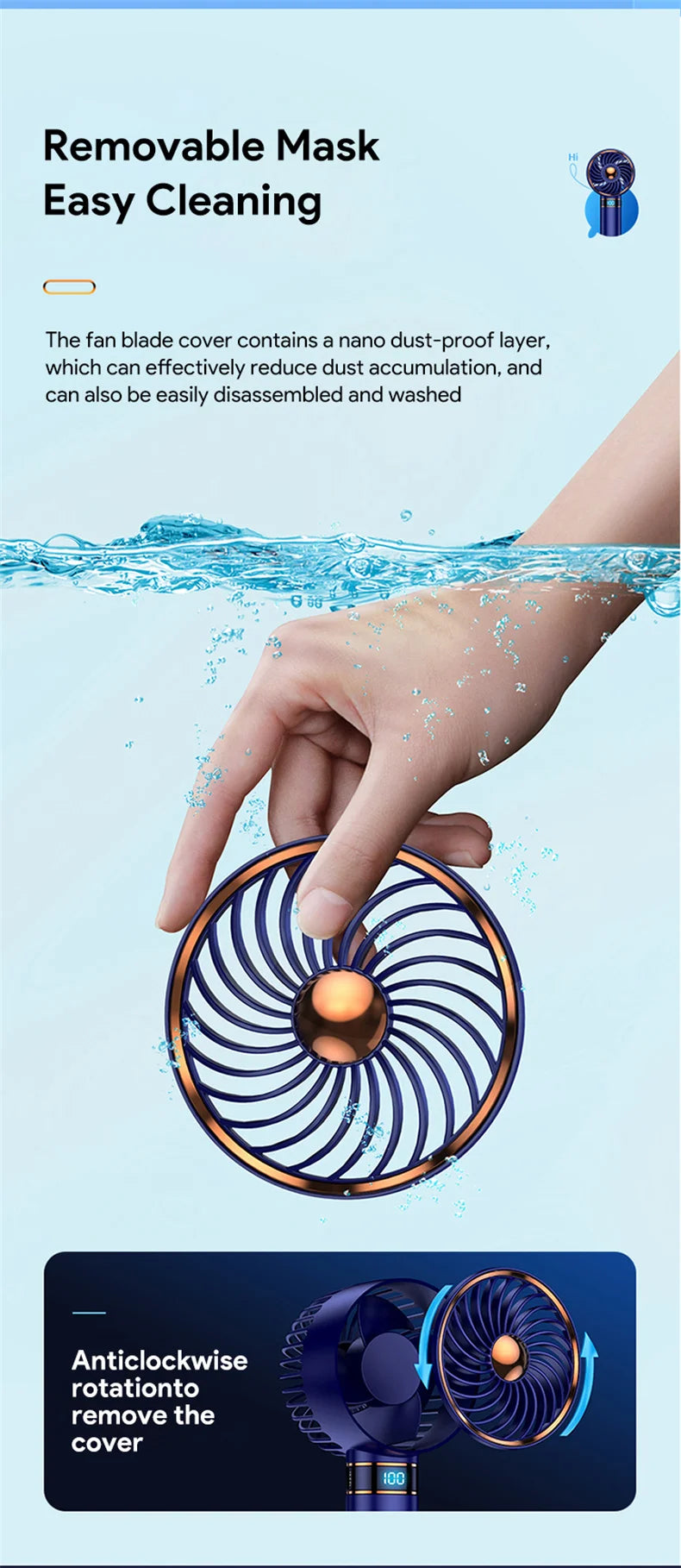 5000mAh Recharge Portable Fan Handheld Mini Fan USB Hand Hold Small Pocket Fan with Data Disply Table Stand Home Air Conditioner