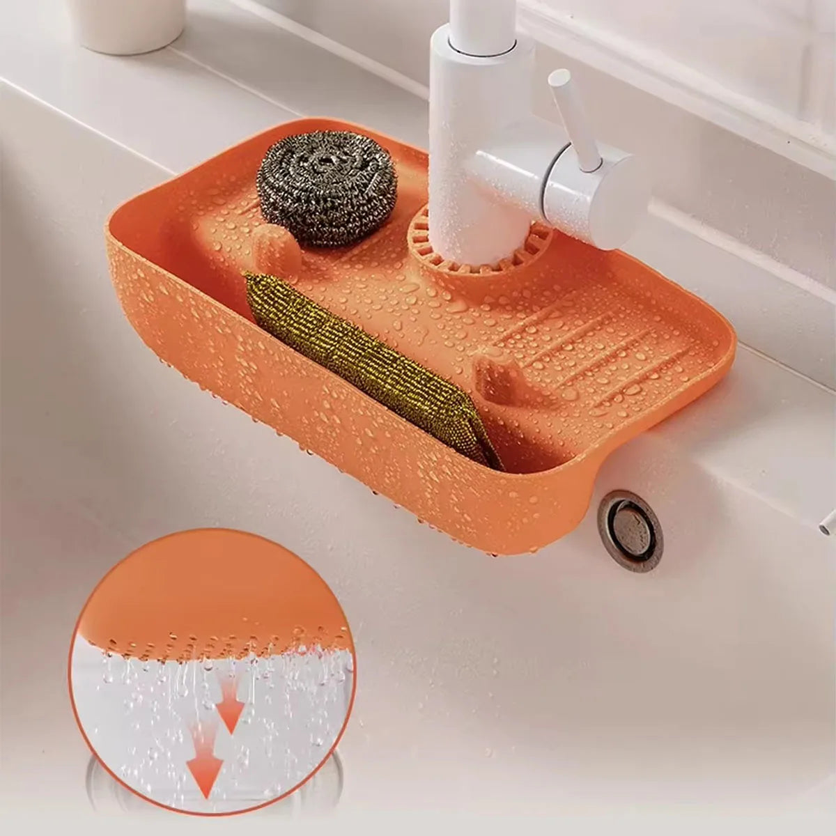 Silicone Sink Drain Rack Household Faucet Splash Proof Water Collecting Pad Sponge Rag Steel Wool Gadget Storage Box