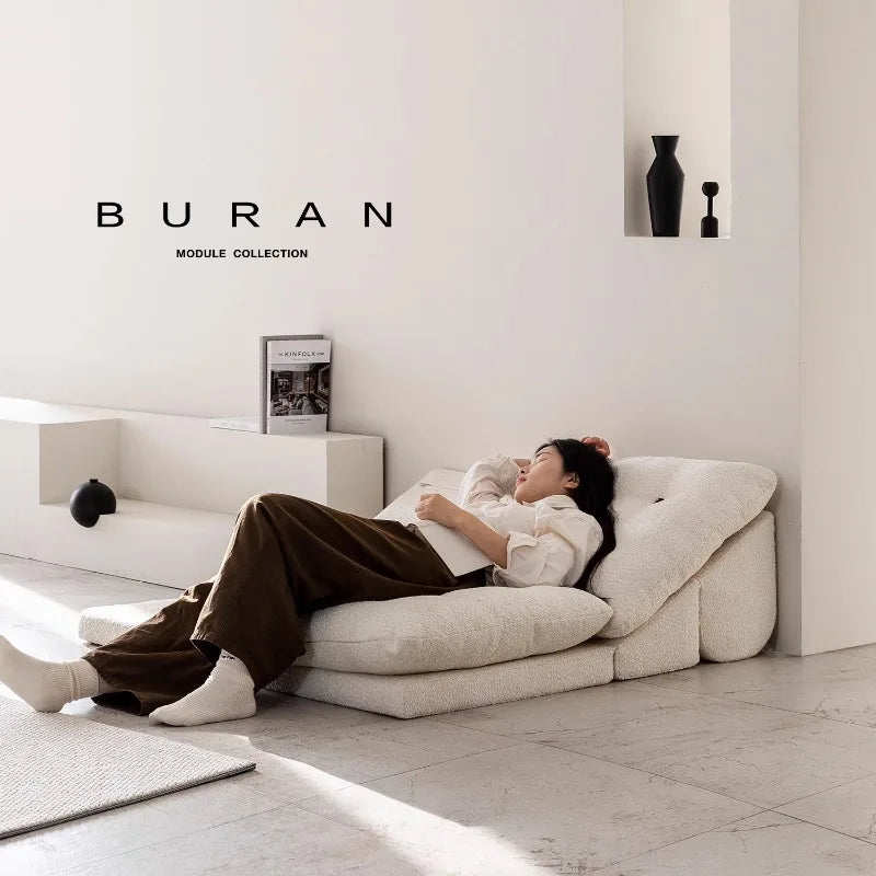 Minimalist White Fabric Living Room Sofa, Super Soft and Comfortable Tatami Module Lazy Sofa, Warm Home Furniture Salon FYLS