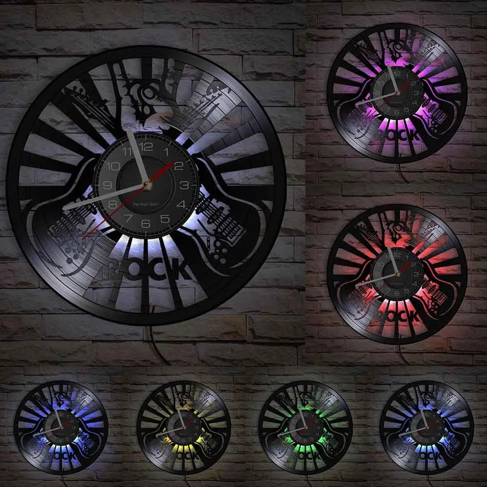 Guitar and Drum Kits Wall Clock Guitar Player Music Vinyl Record Clock Rock Music Instrument Guitar Wall Art Rock n Rock Gift