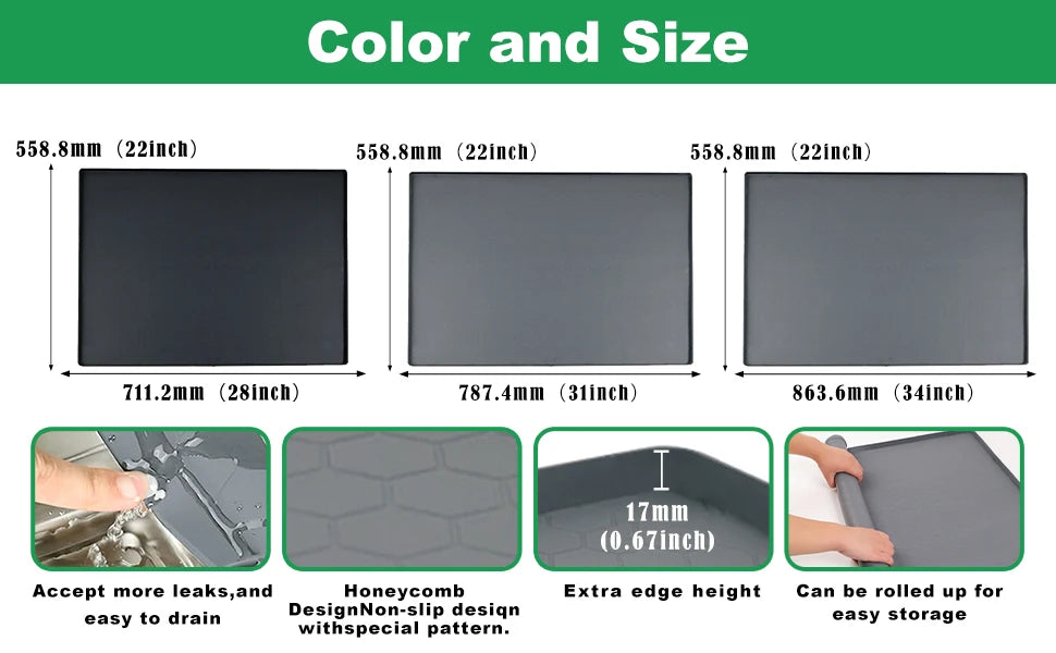 Under Sink Mat, 34"×22“ Silicone Bathroom Sink Mat, Under Sink Liner Drip Tray and Protectors for Bottom of kitchen Sink