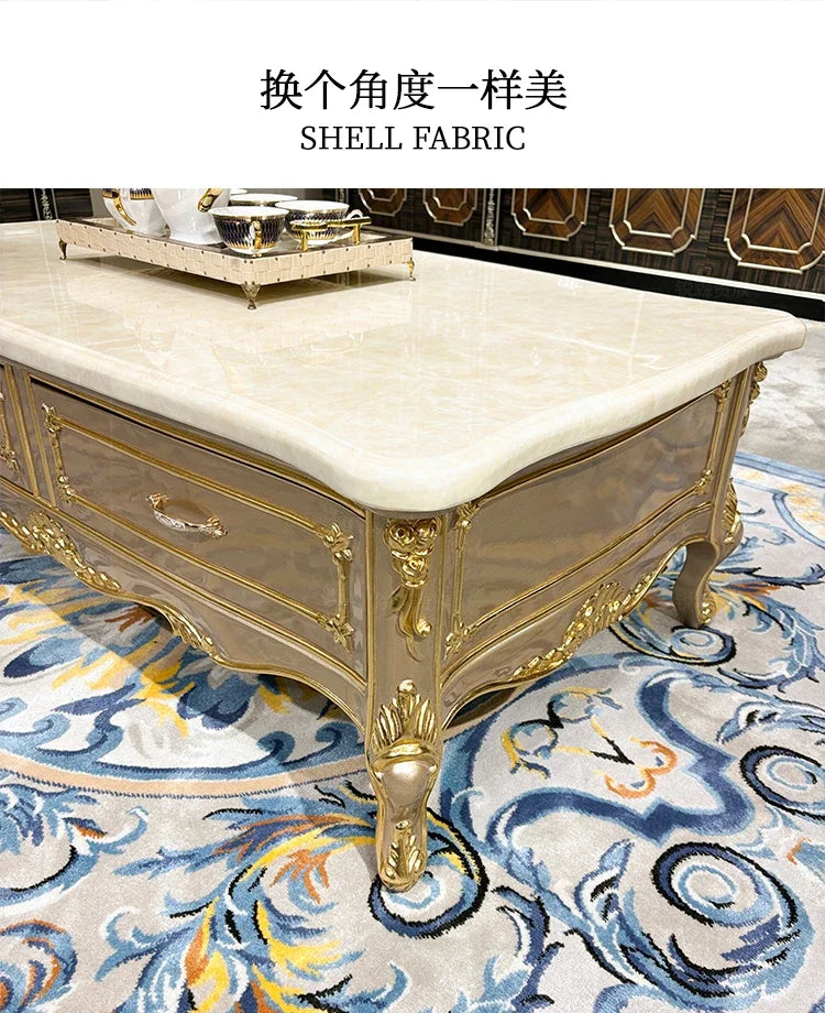 French solid wood coffee table, European court carved small apartment living room tea table neoclassical, furniture45
