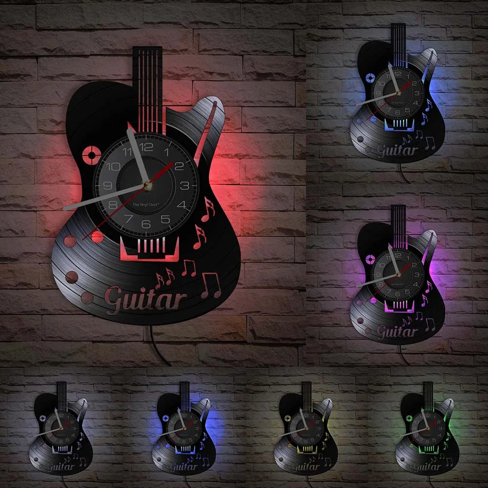 Guitar and Drum Kits Wall Clock Guitar Player Music Vinyl Record Clock Rock Music Instrument Guitar Wall Art Rock n Rock Gift