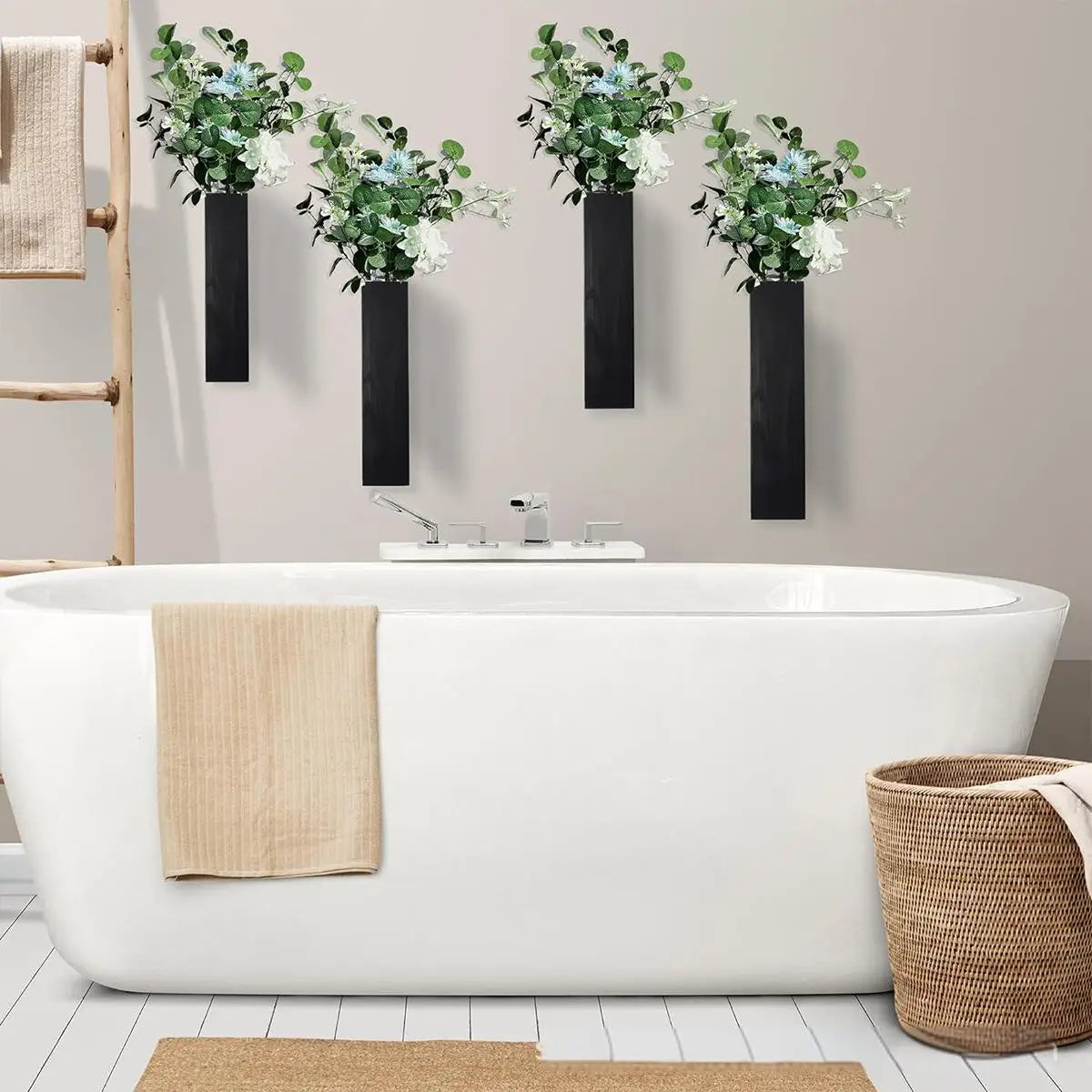 Wall Planter for Indoor Plants Black Wall Decor for Living Room Bathroom Wood Wall Vases for Dried Flowers and Faux Greenery