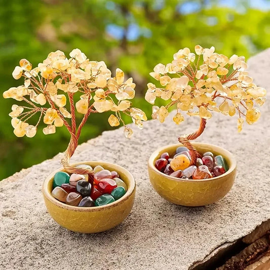 1PC Natural Crystal Tree Energy Stone Citrine Amethyst Money Tree Copper Wire Wrapped Colorful Teabowl Yoga Feng Shui Trees