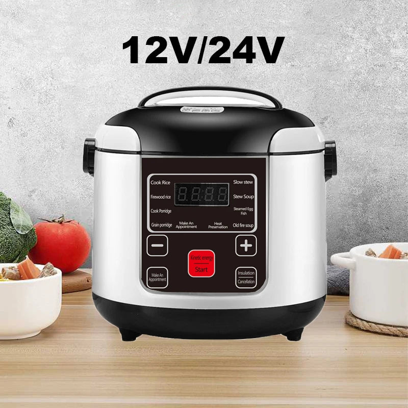 12V 24V Mini Rice Cooker Car Truck Soup Porridge Cooking Machine Food Steamer Electric Heating Lunch Box Meal Heater Warmer 2L