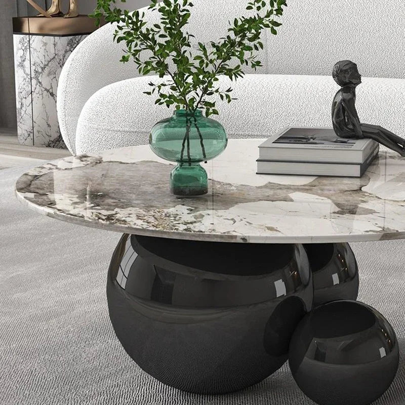 Furniture Gold Black Center Base Table Living Room Designer Stainless Steel Home Impact Space Marble Modern Coffee Table Round