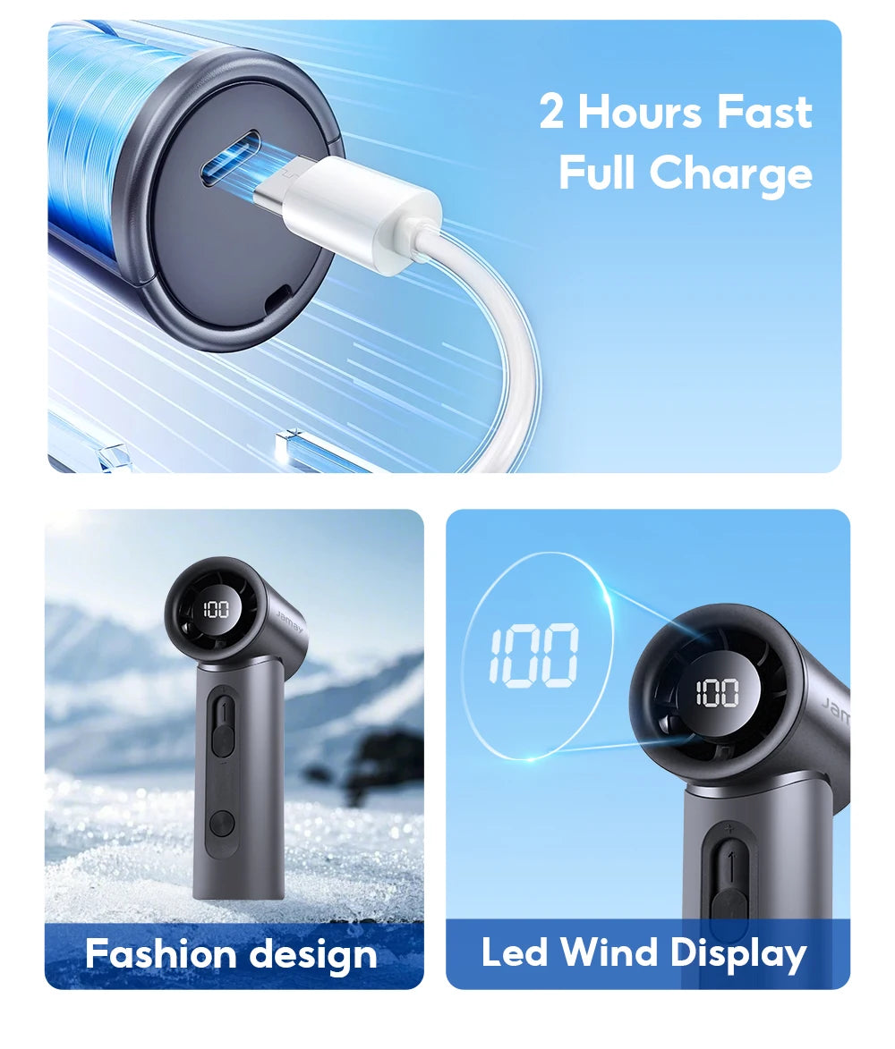 2025 Summer Portable USB Charged Mini Fan LCD Screen Handheld Turbo Fan 100 Gears Adjustable Wind Speeds Portable Desktop Fan