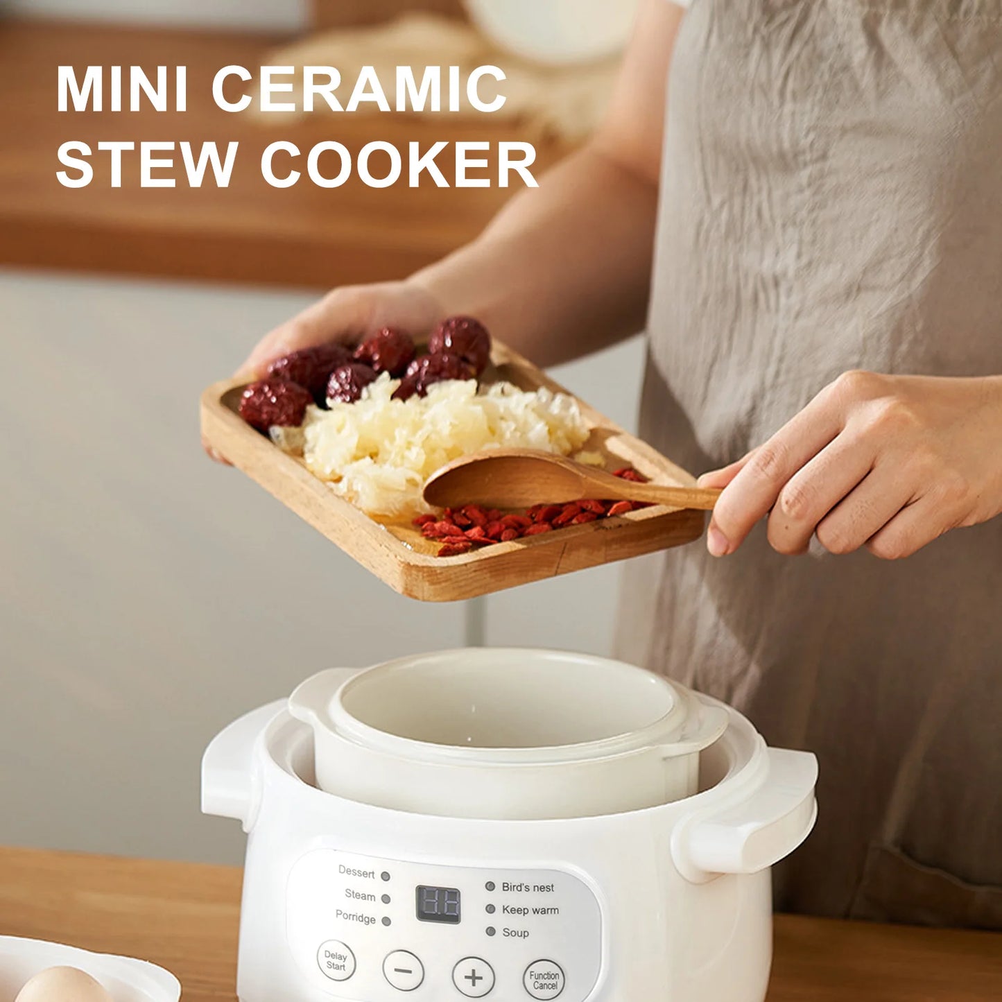 Electric Porridge Soup Pot 200W Mini Ceramic Stew Cooker 1L Capacity Electric Slow Cooker Porridge Soup Pot Automatic Power Off