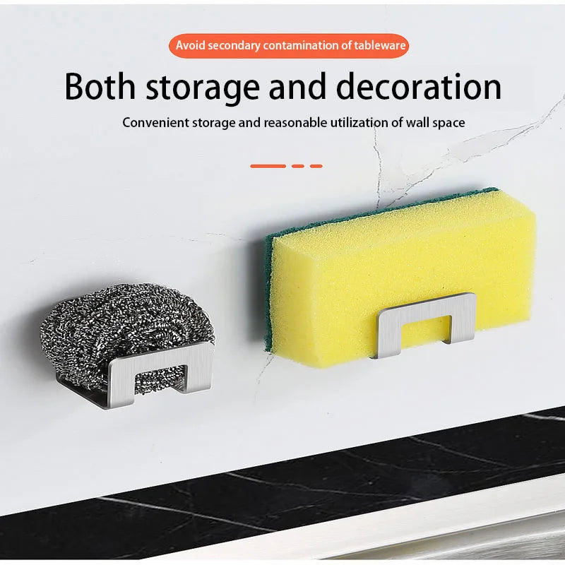 Stainless Steel Sink Tray Drainer Rack Kitchen Sink Sponge Holders Self Adhesive Hook Storage Holder Kitchen Wire Rag Organizer