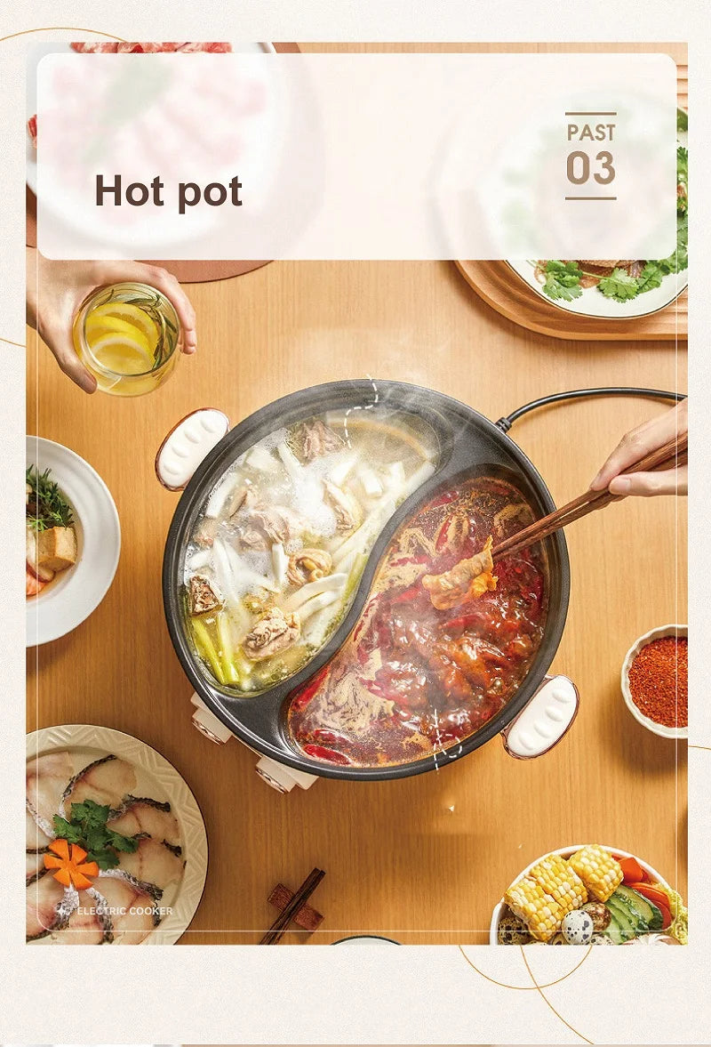 5L 6L Home Yuanyang Electric Hot Pot Electric Boiled Pan Large Capacity Double Soup Pots Non Stick Electric Frying Pan 2000W