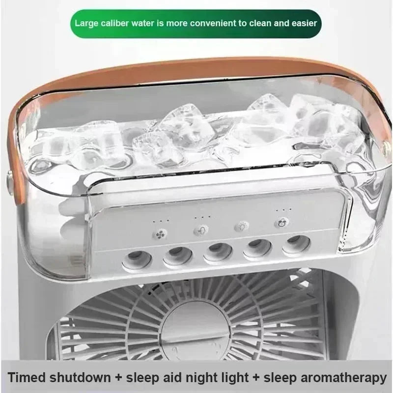2025 New Portable Fan Air Conditioners USB Electric Fan LED Night Light Water Mist Fun 3 In 1 Air Humidifie For Home