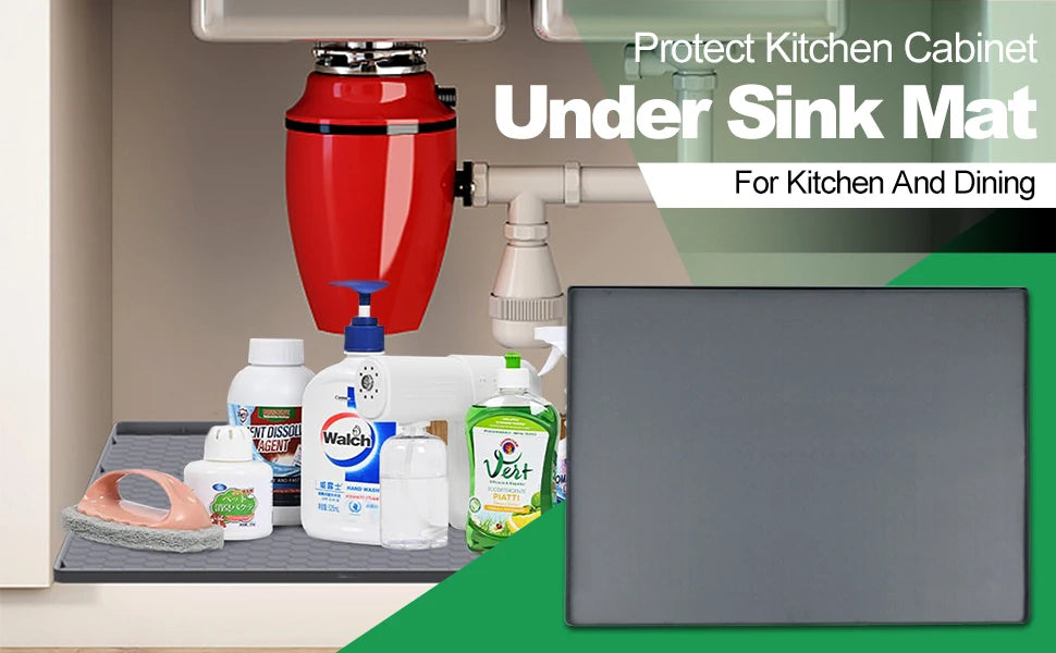 Under Sink Mat, 34"×22“ Silicone Bathroom Sink Mat, Under Sink Liner Drip Tray and Protectors for Bottom of kitchen Sink