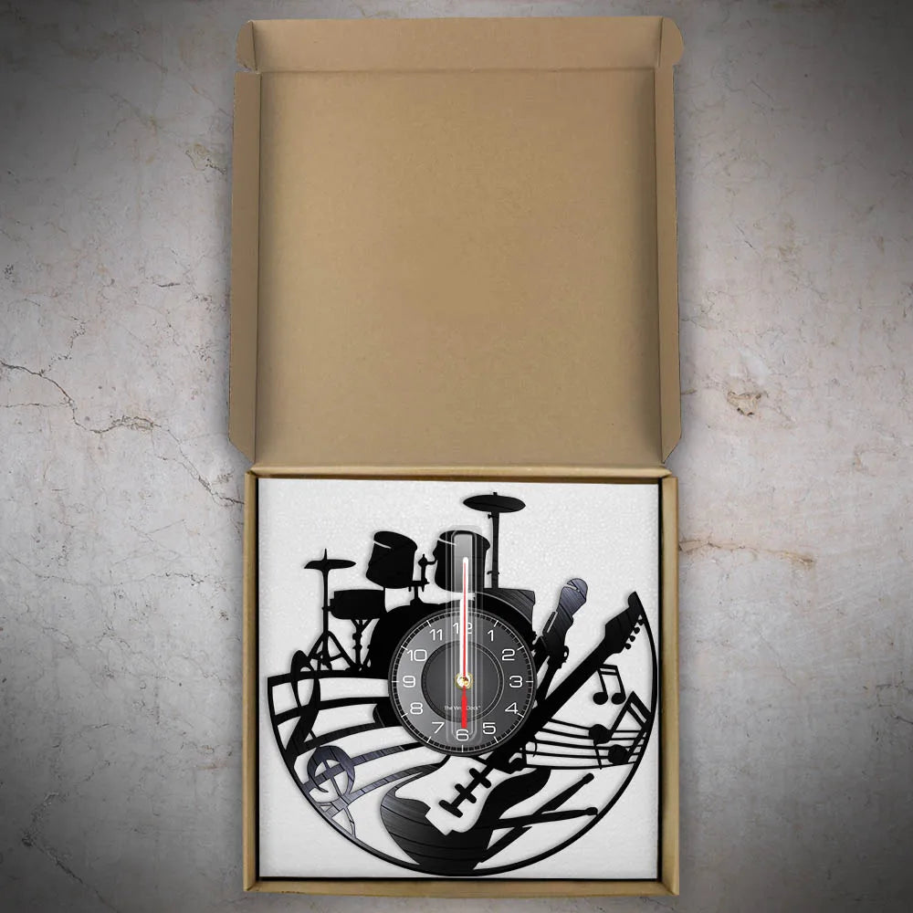 Guitar and Drum Kits Wall Clock Guitar Player Music Vinyl Record Clock Rock Music Instrument Guitar Wall Art Rock n Rock Gift