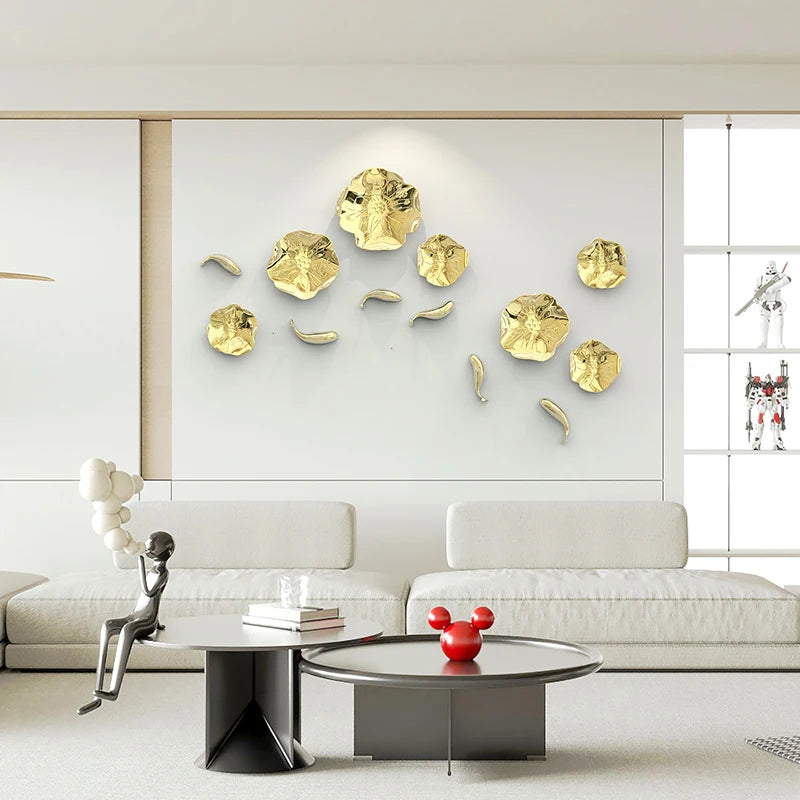 Stereo Resin Background Wall Decoration Carp Fish Lotus Leaf  Gold Wall Pendant Chinese Bionics Home Decoration Accessories