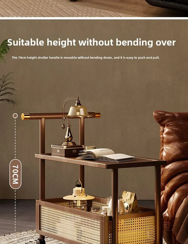 Sofa side table, antique style tea table, mobile tea table, small push table, solid wood tea cart