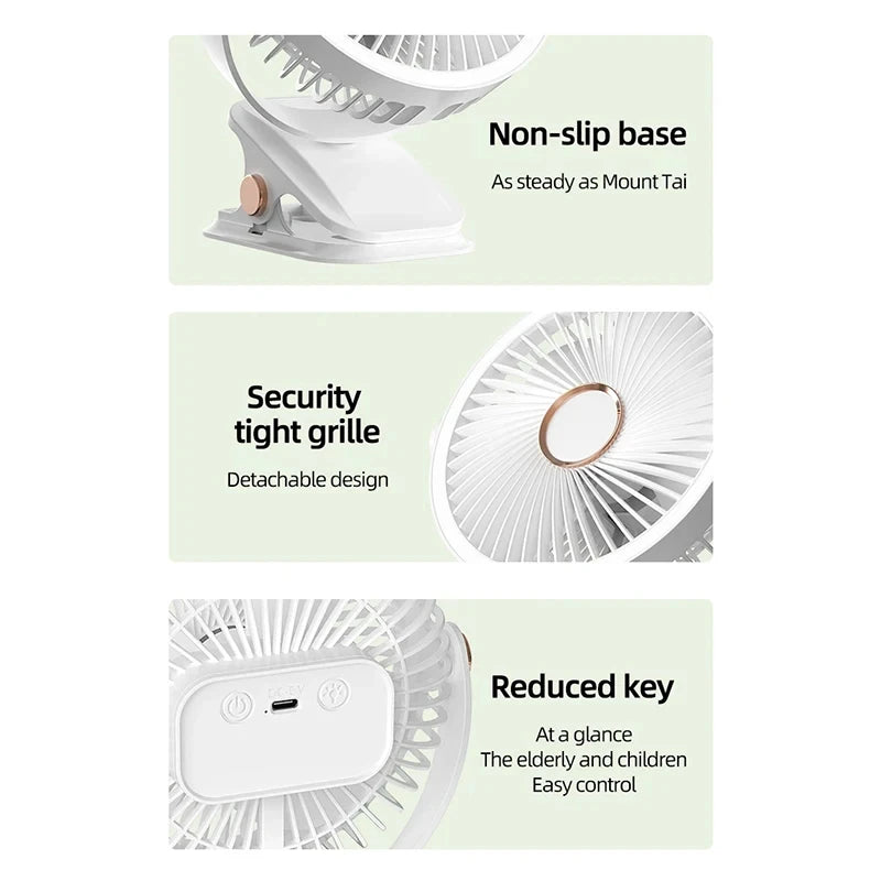 Xiaomi Portable Desktop Fan 3 Wind Speed Quiet Rechargeable Clip-on Air Circulator Wireless Hung Fan With LED Light Camping Home
