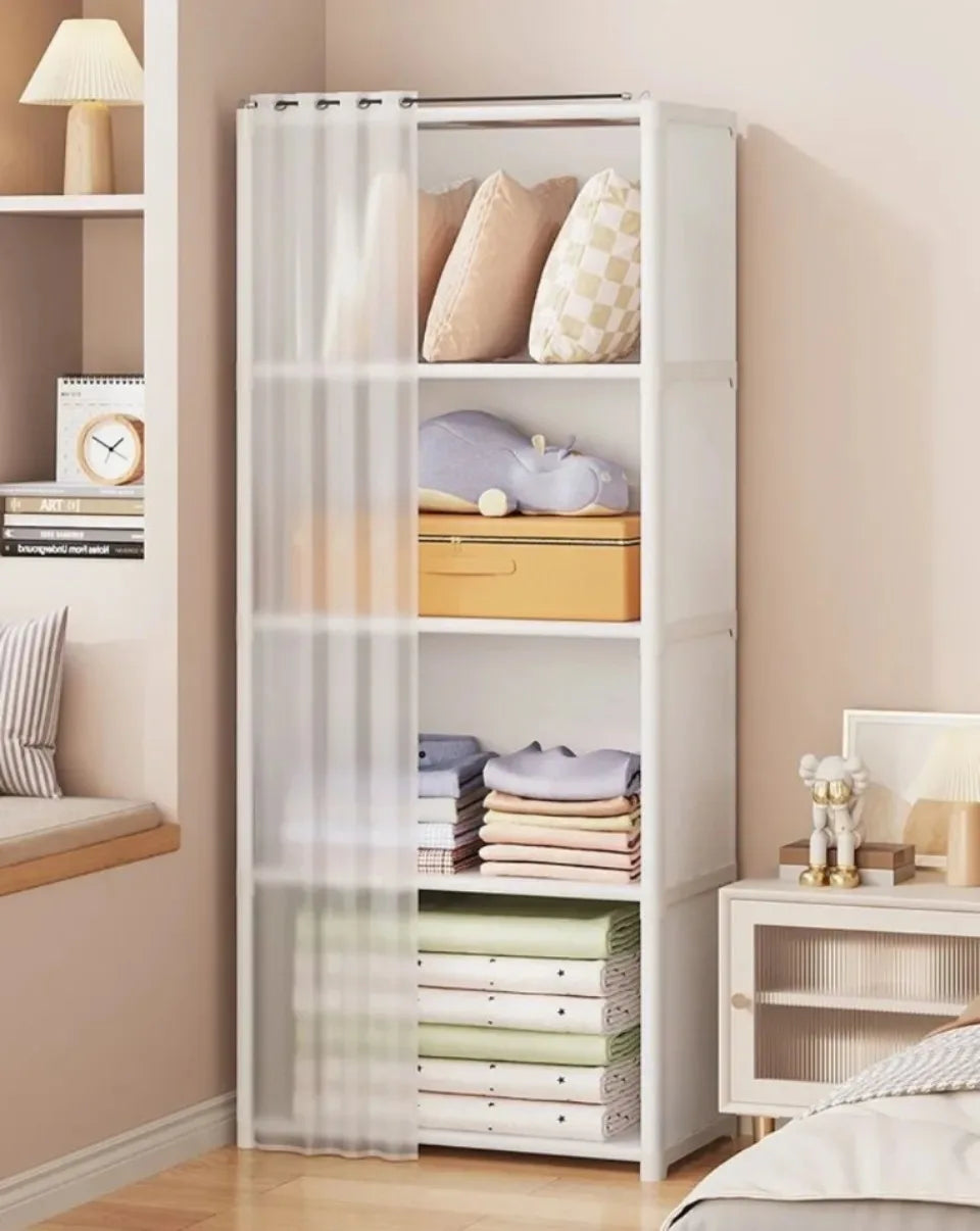 Multifunctional Dustproof Cabinet Easy Assembly Portable Clothes Organizer Cabinet with Curtains  Multipurpose She Book Holder