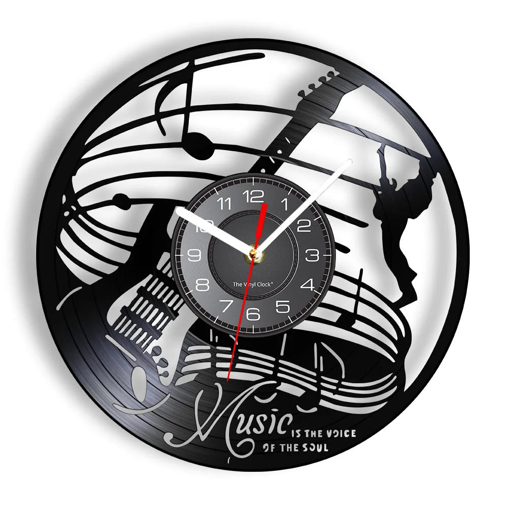 Guitar and Drum Kits Wall Clock Guitar Player Music Vinyl Record Clock Rock Music Instrument Guitar Wall Art Rock n Rock Gift