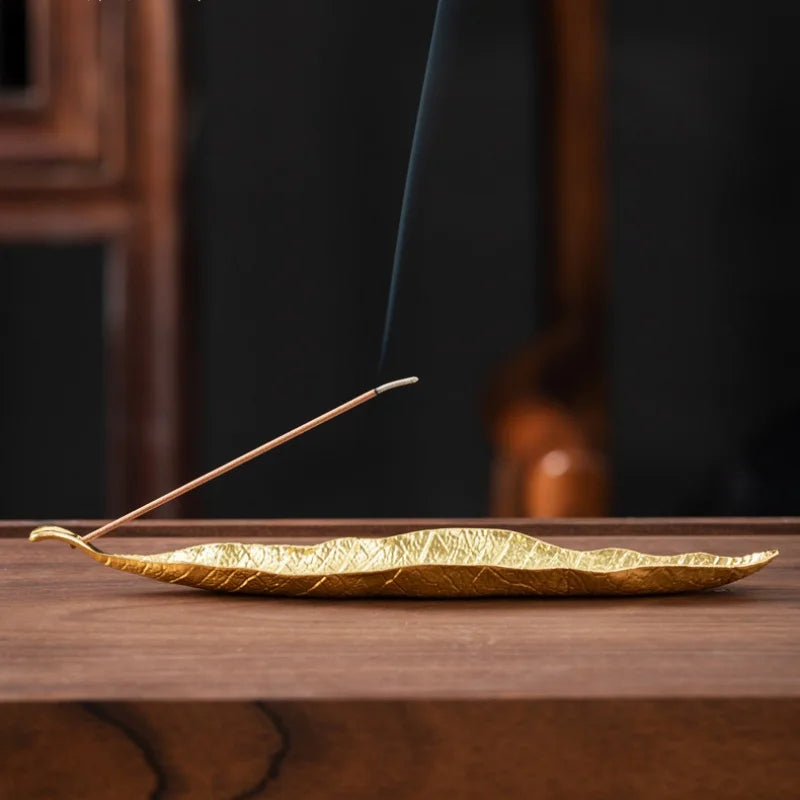 Creative Antique Leaf Incense Burner Zinc Alloy Bodhi Leaf Incense Holder Ash Catcher Office Home Desktop Decoration Zen Durable