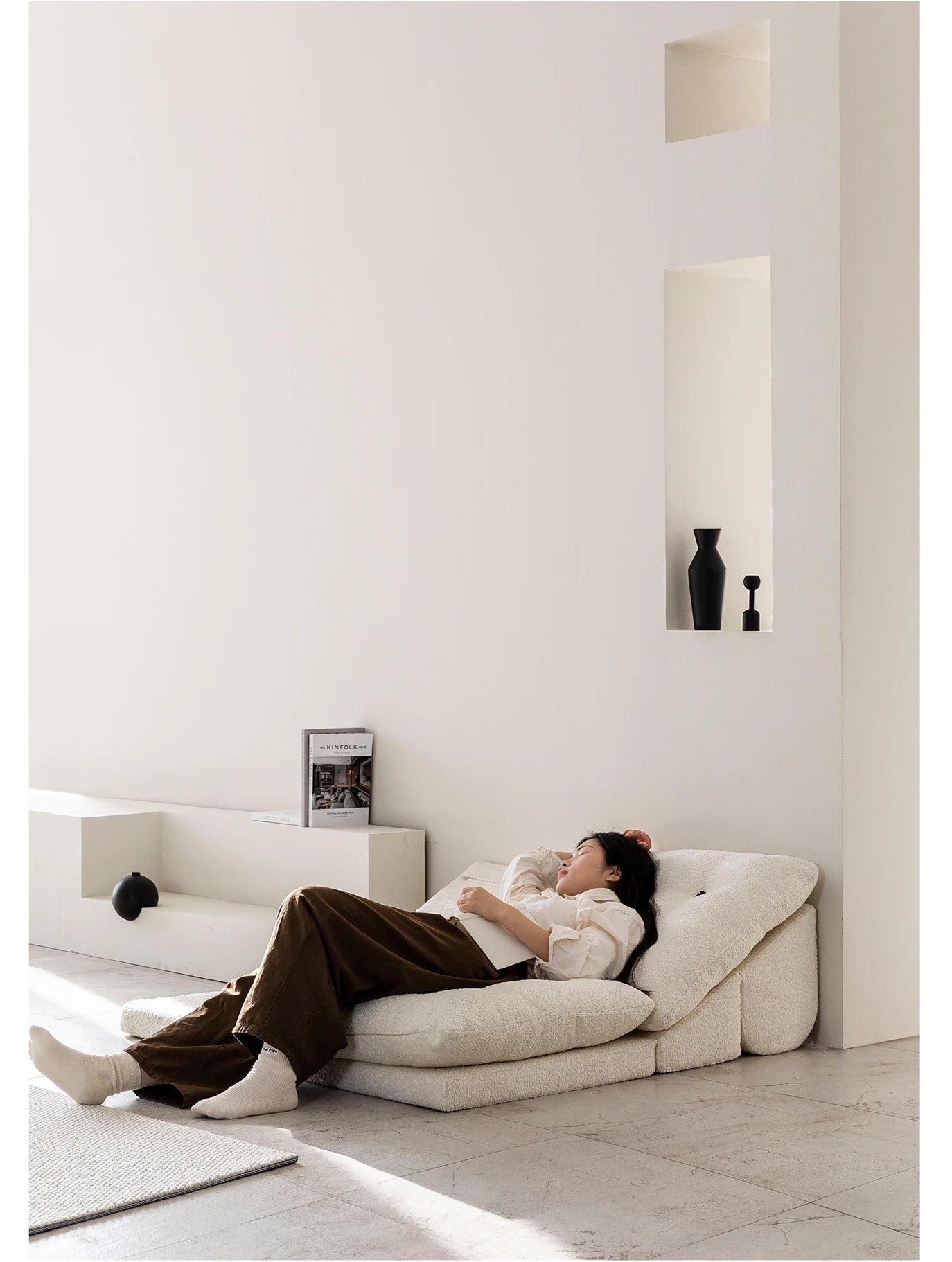 Minimalist White Fabric Living Room Sofa, Super Soft and Comfortable Tatami Module Lazy Sofa, Warm Home Furniture Salon FYLS