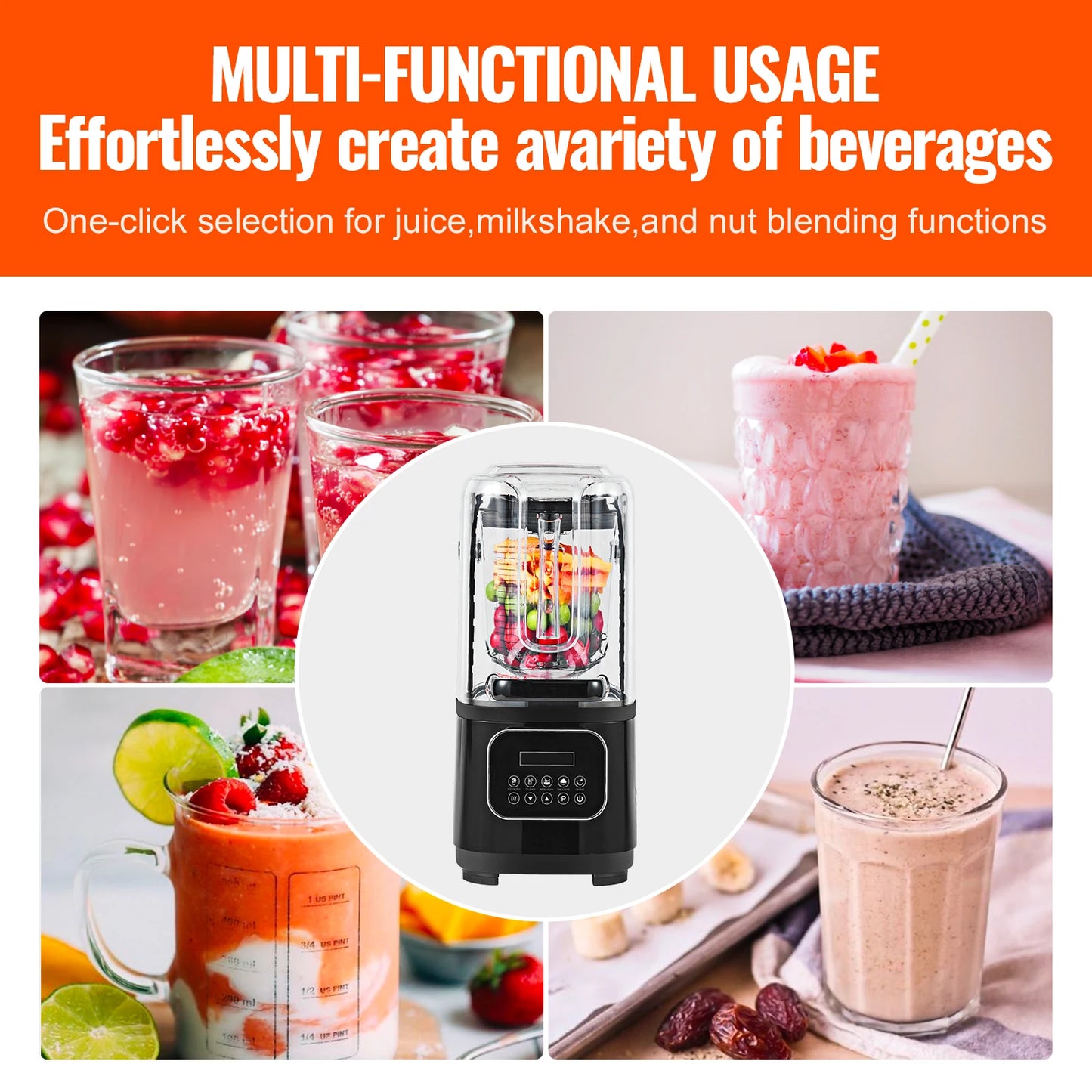 SucceBuy 2L Smoothie Blender Commercial Grade Food Fruit Processor Multifunctional Mixer Make Shakes And Crush Technology