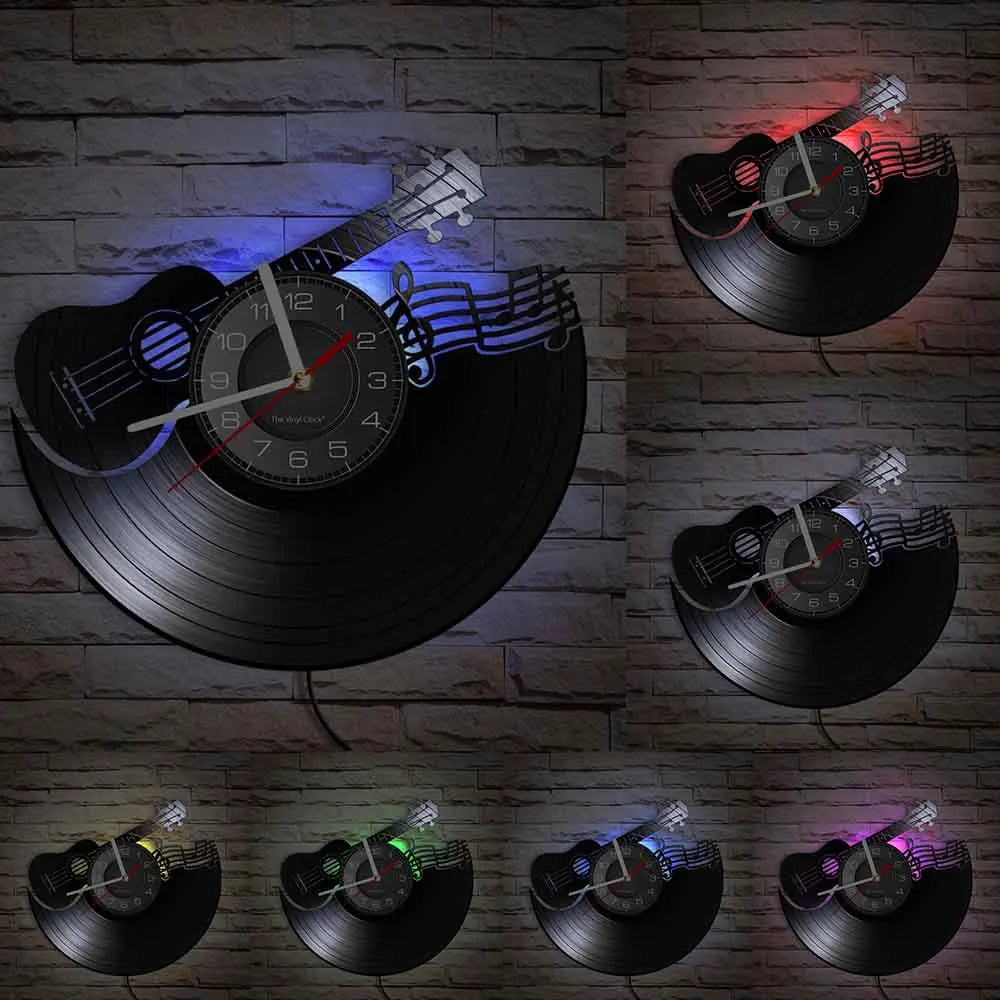 Guitar and Drum Kits Wall Clock Guitar Player Music Vinyl Record Clock Rock Music Instrument Guitar Wall Art Rock n Rock Gift