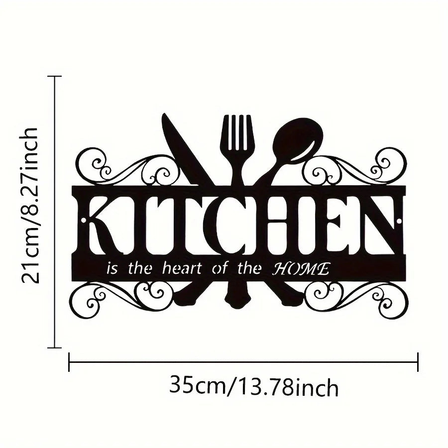 1PC Art Deco Inspired Black Metal Kitchen Wall Art - Elegant Family Theme Hanging Sign with Heartfelt Message, Farmhouse Decor