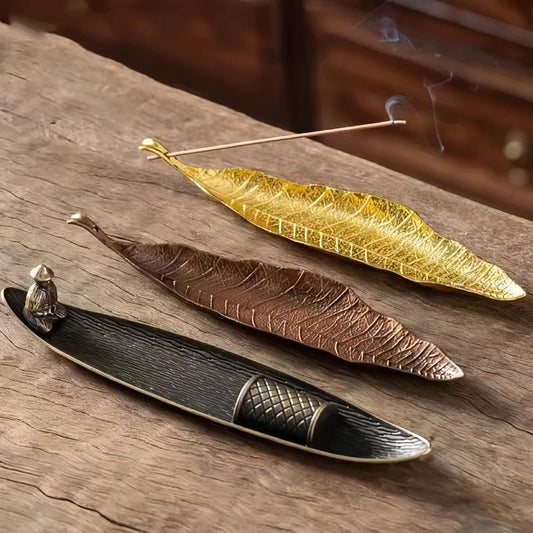 Creative Antique Leaf Incense Burner Zinc Alloy Bodhi Leaf Incense Holder Ash Catcher Office Home Desktop Decoration Zen Durable