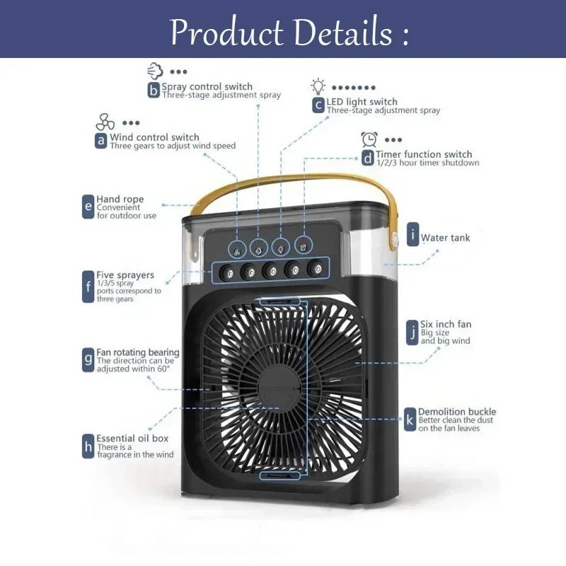 New Portable 3 In 1 Fan AIr Conditioner Household Small Air Cooler LED Night Lights Humidifier Air Adjustment Home Fans