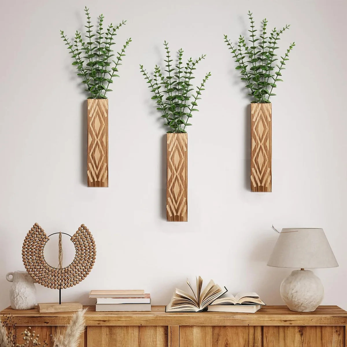 Bohemian Style Vase Wall Vase Dry Flower Vase Decoration Simulated Plant Wooden Vase Home Decoration